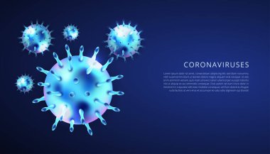 Koronavirüs koyu mavi arka planda 3D gerçekçi vektör. Corona virüs hücresi, wuhan virüs hastalığı. Afiş, el ilanı, poster vs. için mükemmel. Vektör illüstrasyonu E10