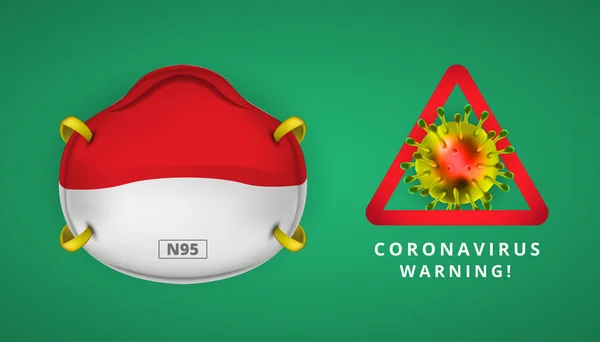N95 Face Mask Protection Indonesian Flag Safety Novel Coronavirus 2019 — Stock Vector