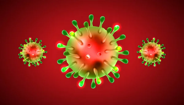 Coronavirus Vector Realista Fondo Rojo Células Del Virus Corona Enfermedad — Vector de stock