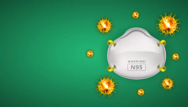 N95 Arc Maszk Védelem Biztonság Coronavirus Reális Vektor Zöld Háttérrel — Stock Vector