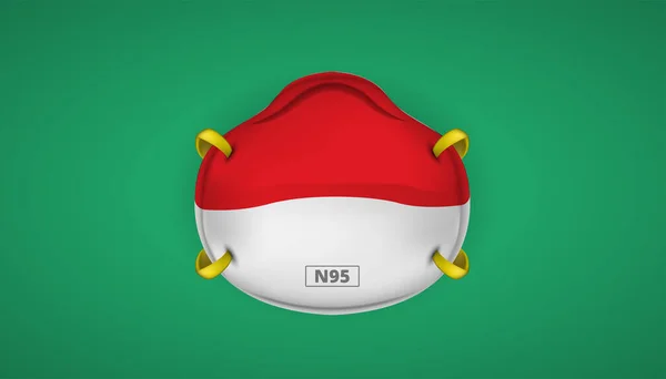 N95顔マスク保護とインドネシアの国旗安全小説コロナウイルス2019 Nconv 武漢コロナウイルス病コロナウイルス検疫の概念 バナー 背景に最適です ベクターイラスト — ストックベクタ