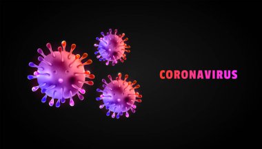 Koronavirüs siyah zemin içinde 3d gerçekçi vektör. Corona virüs hücresi, wuhan virüs hastalığı. Pankart, arka plan için mükemmel. Vektör illüstrasyonu