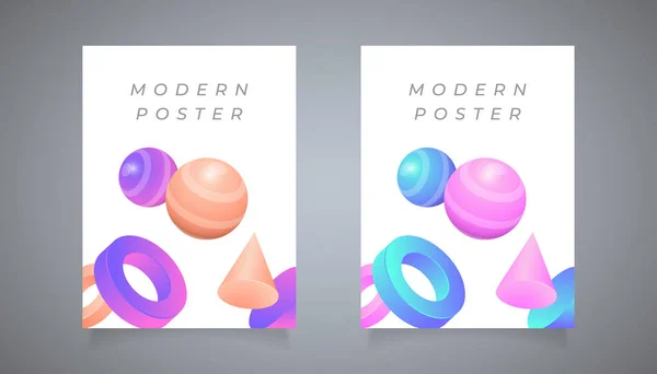 現代のポスターテンプレート3D幾何学的形状グラデーションカラー チラシ カバー パンフレット バナーデザインベクトルに適用 — ストックベクタ