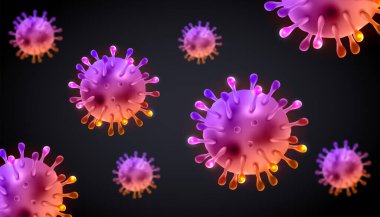 Coronavirus hastalığının 3 boyutlu gerçekçi taşıyıcısı COVID-19 enfeksiyonu izole edildi. Çin patojen solunum yolu gribi covid virüs hücreleri. Mikroskop. vektör illüstrasyonu