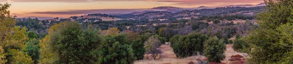 Hills Panorama Zachód Southern California Jesienią Grove Dębina Pierwszego Planu — Zdjęcie stockowe