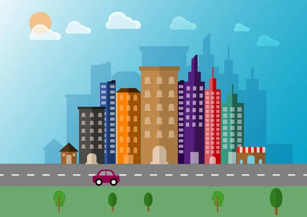 Cityscape manzara düz vektör arka plan.