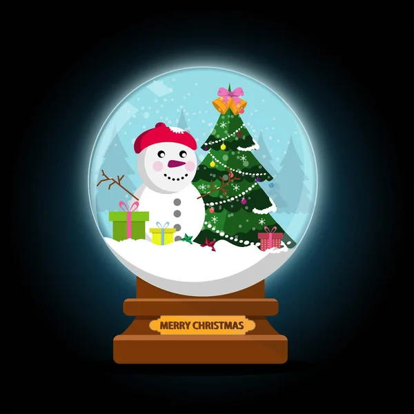 Kar küresi ve topları ve hediye kutusu ile Noel ağacı