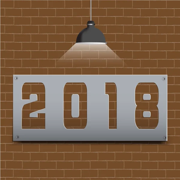 Mutlu yeni yıl 2018 kahverengi tuğla katta ve ışık parlar.