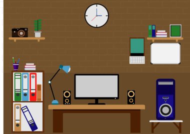 Bilgisayar ofis masa düz tasarım