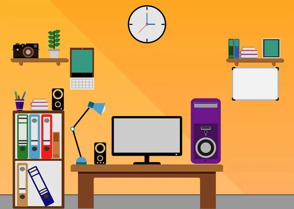 Bilgisayar office tablo düz tasarım Oda.