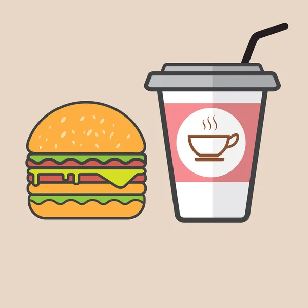 Hamburger Red Paper Cup Drink — Stock Vector