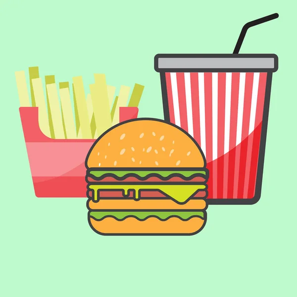 Patates kızartması ve Hamburger ve kırmızı kağıt içki Kupası.