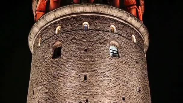 Галатская Башня Ночью Стамбул Турция — стоковое видео