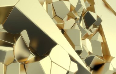 3D render, altın modern duvar doku, rasgele kümeleri dijital illüstrasyon, geometrik arka plan paramparça. Konsept mimari zenginlik ve refah ulaşmak