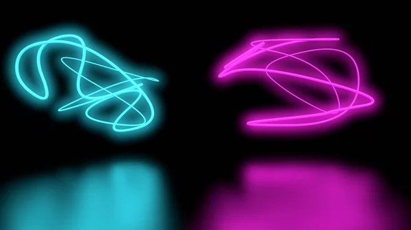 Futurista ciencia ficción abstracta púrpura y azul pared formas neón sobre fondo negro y reflectante del piso con espacio para texto vacío 3d procesamiento ilustración —  Fotos de Stock