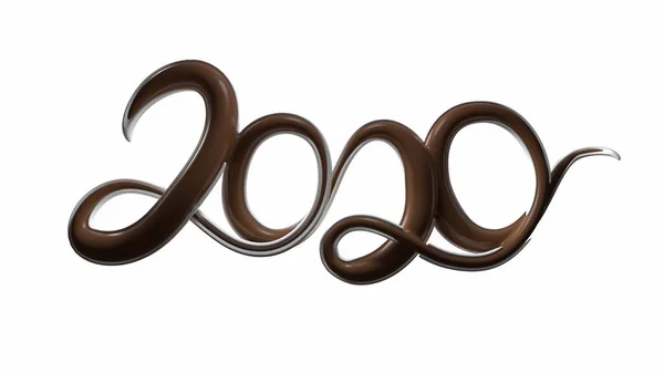 Frohes neues Jahr Banner mit 2020 Zahlen von glänzender Schokolade isoliert auf weißem Hintergrund. abstrakte 3D-Illustration kreativer Schriftzug — Stockfoto