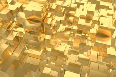 Servet zengin kavram fikir Golden city adlı günbatımı ışınları soyut uzay background.3d resim işleme