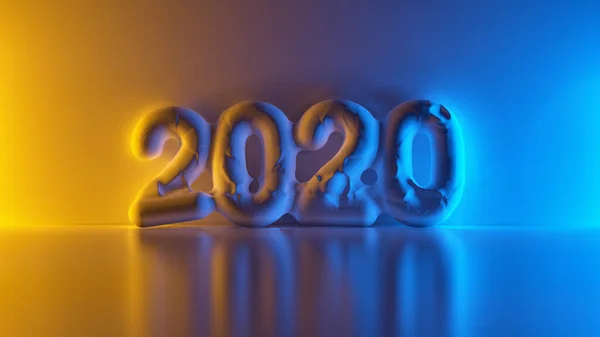 Glück für das neue Jahr 2020 Schriftzug aus weißem Zement oder Gips über Wand. 3D-Illustration — Stockfoto