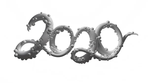 Felice anno nuovo banner con 2020 Numeri realizzati da zucchero caramello bianco isolato su sfondo bianco. astratto 3d illustrazione creativo lettering — Foto Stock