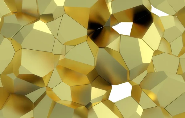 Renderowania 3D, nowoczesny golden rozbita ściana tekstur, cyfrowy ilustracja losowego klastrów, streszczenie tło geometrycznych. Bogactwo i dobrobyt osiągnąć koncepcja architektury — Zdjęcie stockowe
