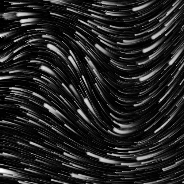 Uzaydaki parçacıkların deniz dalgaları şeklinde soyut akışı. Tasarımınız için siyah ve beyaz kaplama katmanı. Boşluk veya bilimsel illüstrasyon — Stok fotoğraf