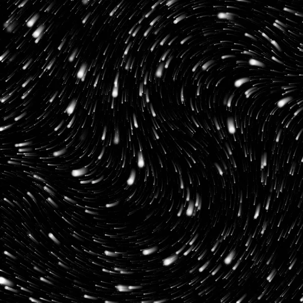 Flujo abstracto de partículas en el espacio en forma de ondas marinas. Capa de superposición en blanco y negro para su diseño. Espacio o ilustración científica —  Fotos de Stock