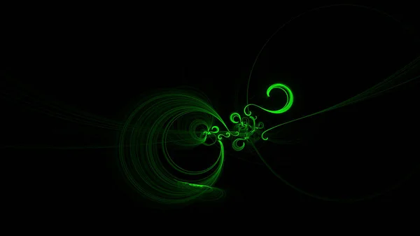 Linee curve verdi incandescenti sopra scuro astratto universo spaziale di sfondo. Illustrazione — Foto Stock