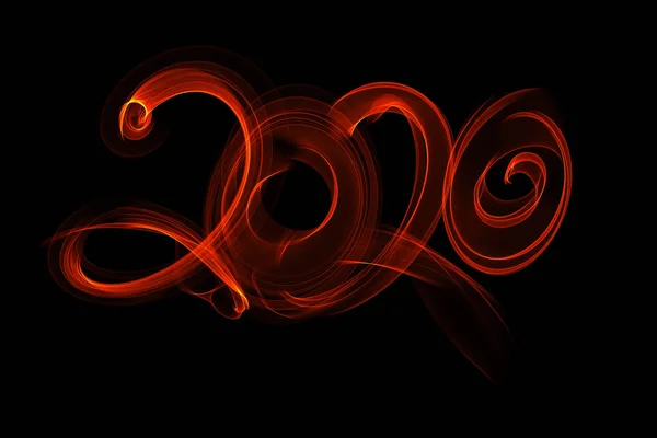 Felice anno nuovo 2020 numeri isolati lettering scritto con fuoco fiamma o fumo su sfondo nero — Foto Stock