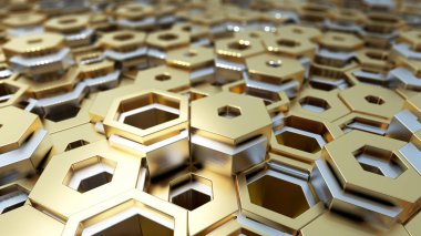 Soyut 3d resimli duvar arkaplanı. Beyaz ve parlak altıgen yapı Sığ Dof ile Seçici odak makro çekim