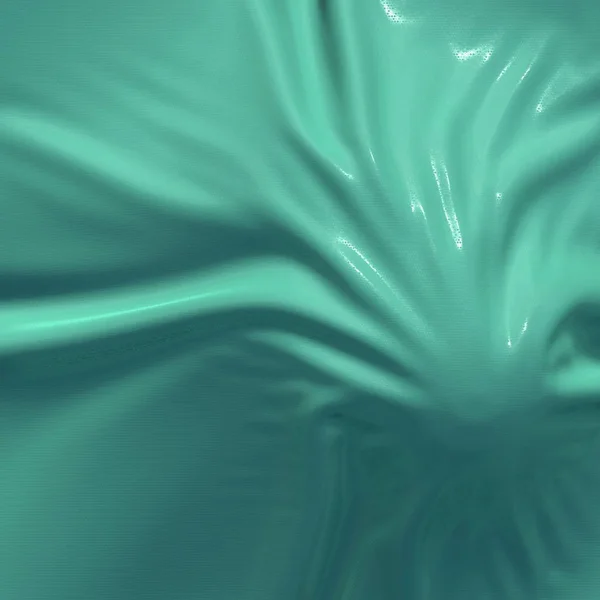 Abstraktes und glänzendes Luxus-Seidentuch in Form einer flüssigen Welle mit Falten. Hintergrund aus Satin oder Samt in der beliebten Farbe Aqua Menthe. 3D-Illustration — Stockfoto