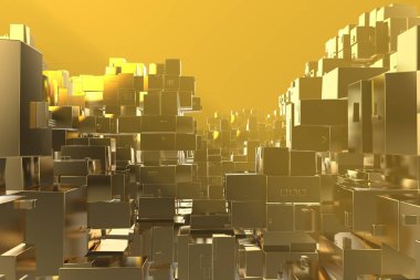 Servet zengin kavram fikir Golden city adlı günbatımı ışınları soyut uzay background.3d resim işleme
