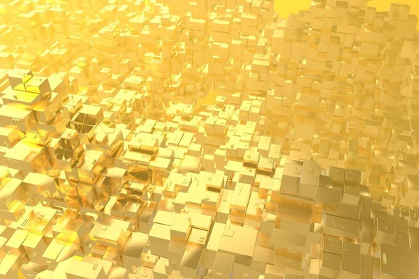 Reichtum reiche Konzept Idee goldene Stadt bei Sonnenuntergang Strahlen abstrakten Raum Hintergrund. 3d Illustration Rendering — Stockfoto