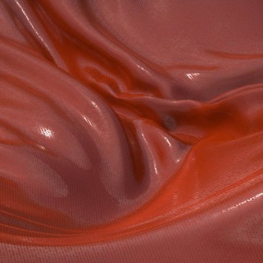Soyut ve parlak kırmızı ipek kumaş, kıvrımlı sıvı dalga şeklinde. Popüler Lush Lav renginde saten ya da kadife malzeme. 3d illüstrasyon