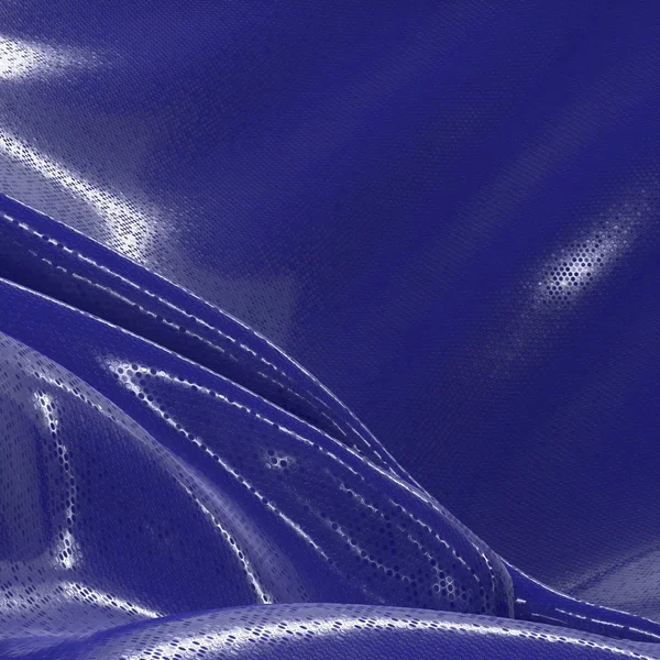 Kain sutra Abstrak dan mengkilap dalam bentuk gelombang cair dengan lipatan. Latar belakang material satin atau beludru dalam warna populer Phantom Blue. Ilustrasi 3d — Stok Foto