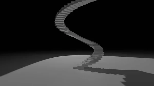 Escalera de caracol alta en un espacio abstracto iluminado con luz brillante. vista lateral 3d ilustración. Concepto de Éxito Escalar y Encontrarse a Sí Mismo — Foto de Stock