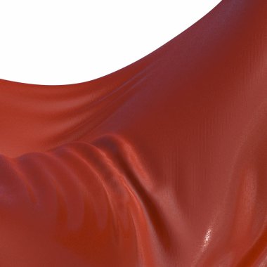 Soyut ve parlak kırmızı ipek kumaş, kıvrımlı sıvı dalga şeklinde. Popüler Lush Lav renginde saten ya da kadife malzeme. 3d illüstrasyon