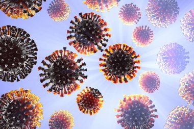 Coronavirus molekülleri çerçeve alanına dağıldı. Mikroskobik fotoğrafçılık. Salgın virüs enfeksiyonu konsepti ve yaşam riski. Sağlığınıza dikkat edin. Hücrelerin 3d illüstrasyonu