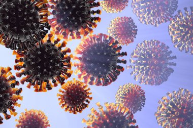 Coronavirus molekülleri çerçeve alanına dağıldı. Mikroskobik fotoğrafçılık. Salgın virüs enfeksiyonu konsepti ve yaşam riski. Sağlığınıza dikkat edin. Hücrelerin 3d illüstrasyonu