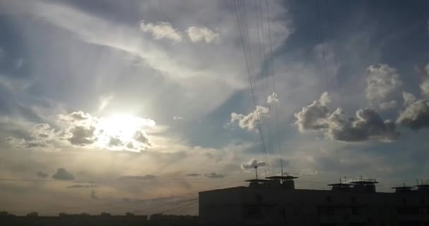 Aerial Timelapse evening sunset with roofs of residential buildings. 4K High Quality static shot — Stock Video