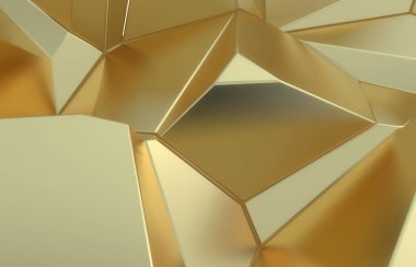 3D render, altın modern duvar doku, rasgele kümeleri dijital illüstrasyon, geometrik arka plan paramparça. Konsept mimari zenginlik ve refah ulaşmak