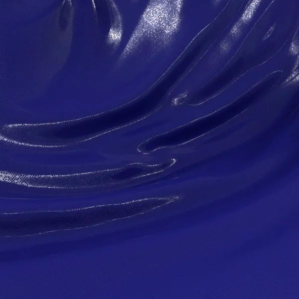 Kain sutra Abstrak dan mengkilap dalam bentuk gelombang cair dengan lipatan. Latar belakang material satin atau beludru dalam warna populer Phantom Blue. Ilustrasi 3d — Stok Foto