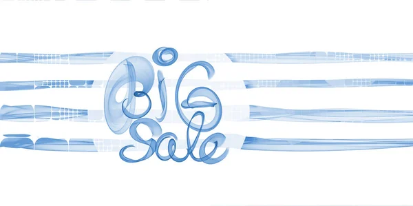 Grote verkoop belettering geschreven met blauwe rook of vlam op wit gestreepte abstracte achtergrond — Stockfoto
