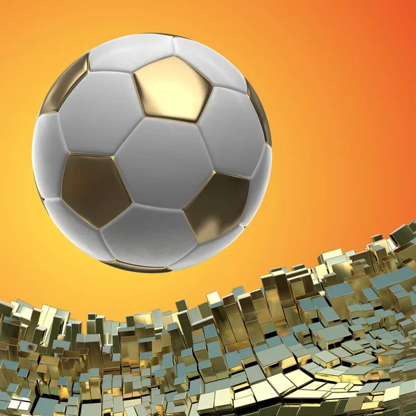 Futebol-bolas isoladas no fundo arquitetônico dourado ilustração 3d — Fotografia de Stock