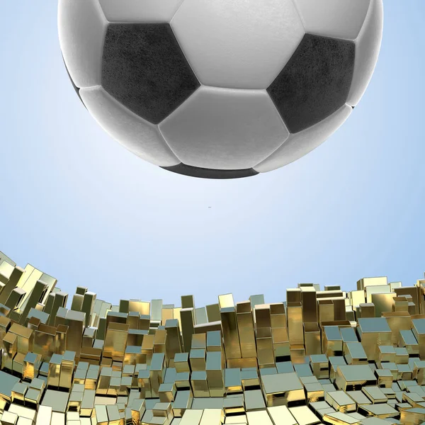 Bola de futebol isolada no fundo arquitetônico dourado ilustração 3d — Fotografia de Stock