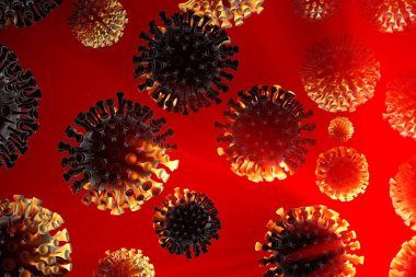 Coronavirus Wuhan, Çin Covid-19 molekülleri uzayda uçuyor. Mikroskobik fotoğrafçılık. Salgın virüs enfeksiyonu konsepti ve yaşam riski. Sağlığınıza dikkat edin. Hücrelerin 3d illüstrasyonu