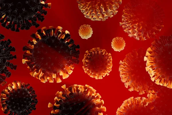 Coronavirus Wuhan, Cina molecole COVID-19 che volano nello spazio. Fotografia microscopica. Il concetto di infezione da virus epidemico e il rischio di vita. Cura della salute. Illustrazione 3D delle cellule — Foto Stock