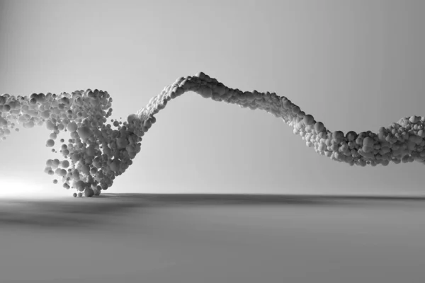 Abstract stream of white matte spherical particles moving in the space. Scifi 3d illustration with copyspace