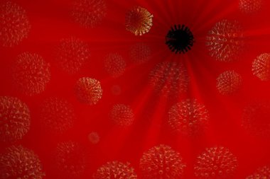 Coronavirus Wuhan, Çin Covid-19 molekülleri uzayda uçuyor. Mikroskobik fotoğrafçılık. Salgın virüs enfeksiyonu konsepti ve yaşam riski. Sağlığınıza dikkat edin. Hücrelerin 3d illüstrasyonu