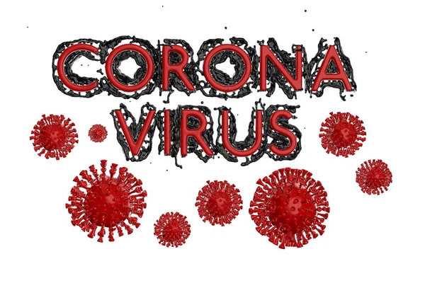 Coronavirus Wuhan, China COVID-19 inscription made by blood with corona cells below. Epidemic condition 3d illustration isolated on white background — Stock Photo, Image