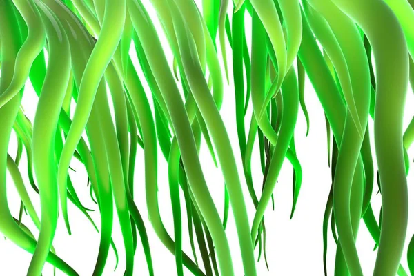 Friss tavaszi zöld fű elszigetelt fehér háttérrel. 3D illusztráció közelkép — Stock Fotó
